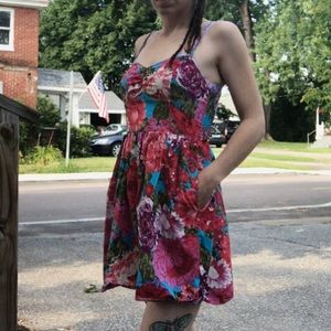 Flowered Sun Dress W/Pockets