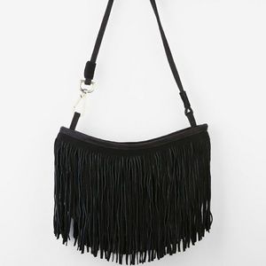 Suede Fringe Half Moon Shoulder Bag