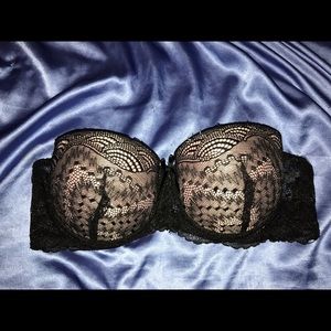 Strapless black lace bra