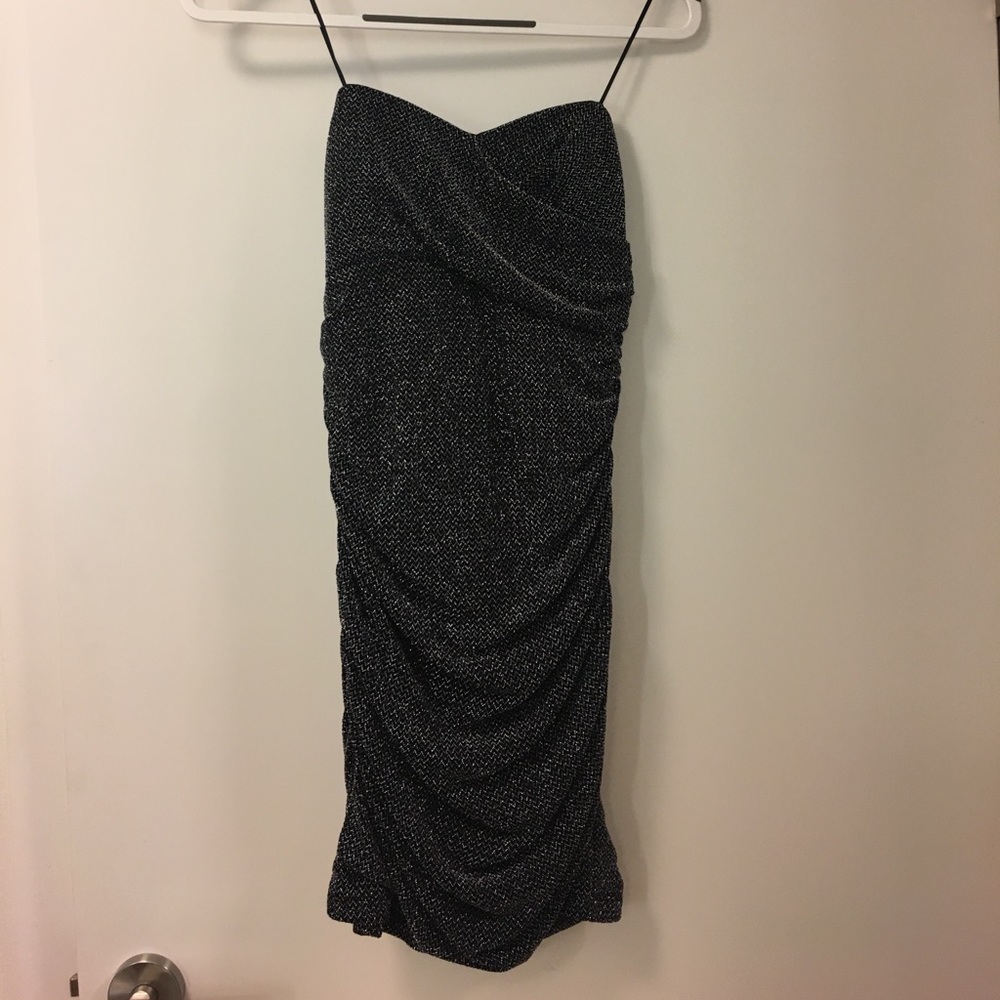 ABS by Allen Schwartz silver strapless dress
