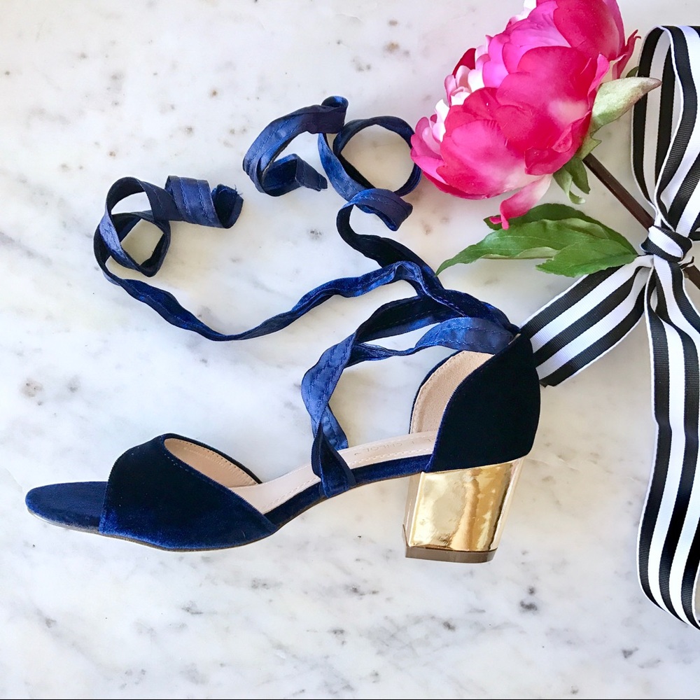 NEW Blue Velvet Ankle Wrap Heel