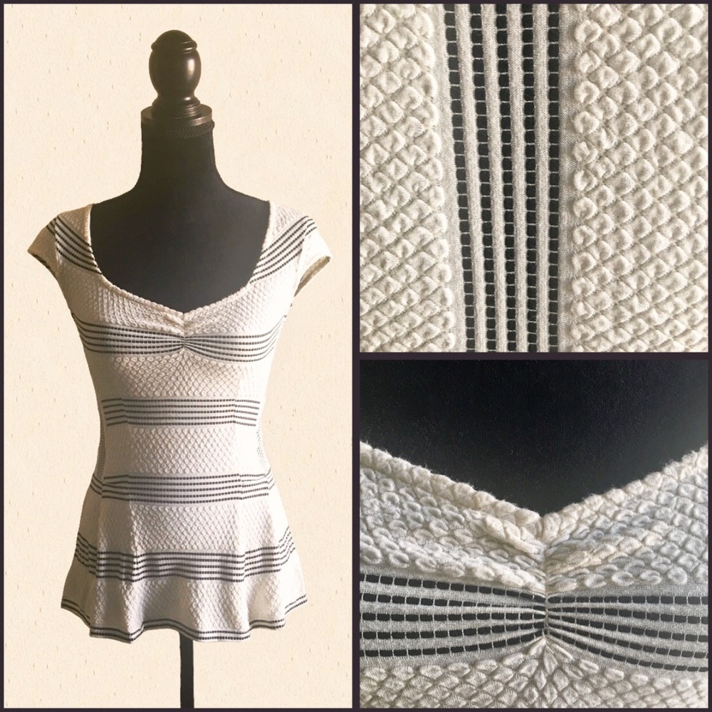 Ivory and Black Striped Seersucker Top
