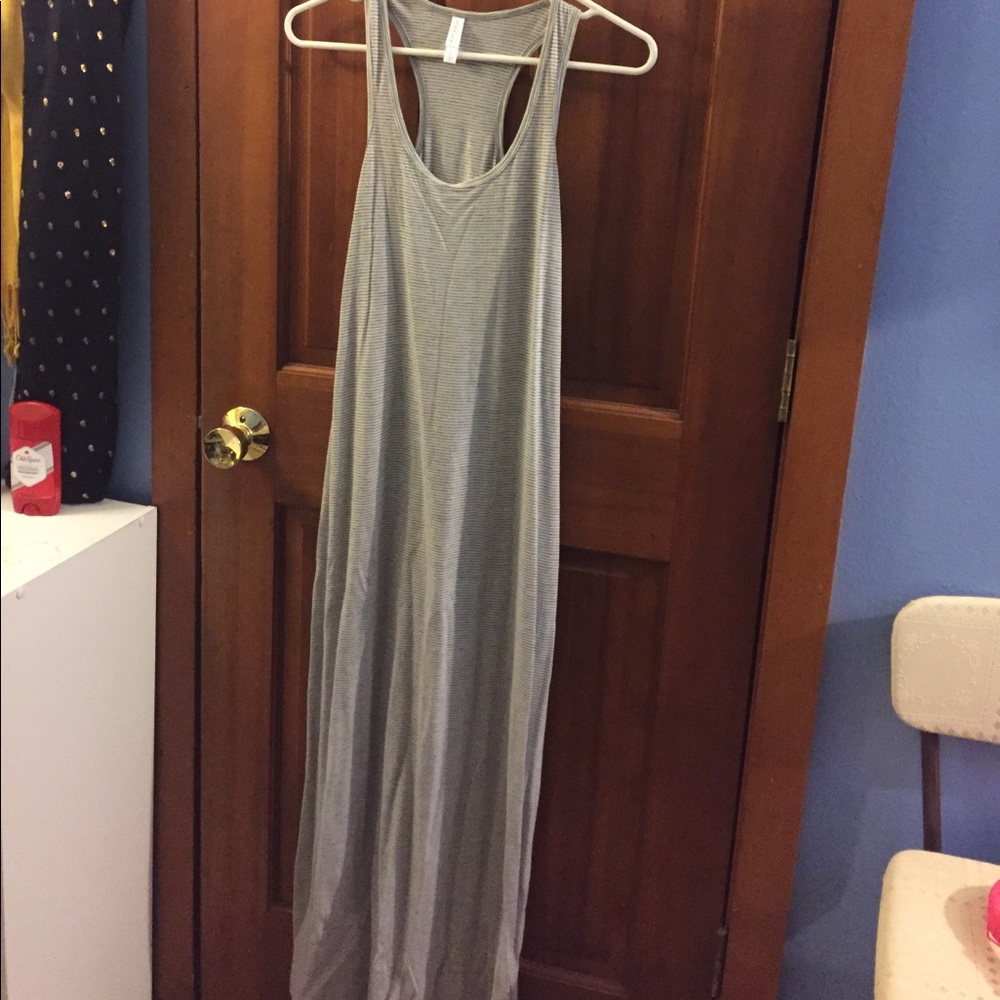 Grey and white stripped racerback tank maxi dress