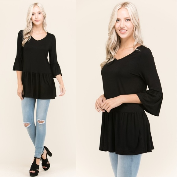 🎀M ONLY🎀 Black Ruffled Tunic - Picture 2 of 2