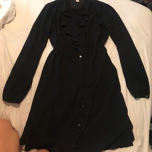 Tie up black dress w/ slip under, ruffles at neck