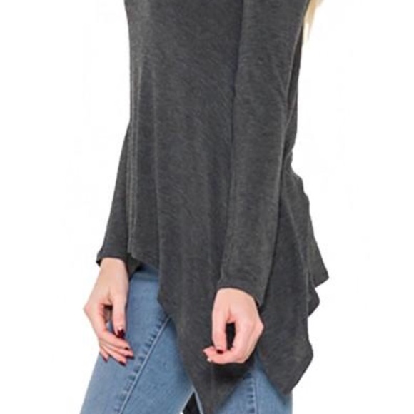 NEW Womens Asymmetric Gray Tunic Top High Low hem - Picture 2 of 2
