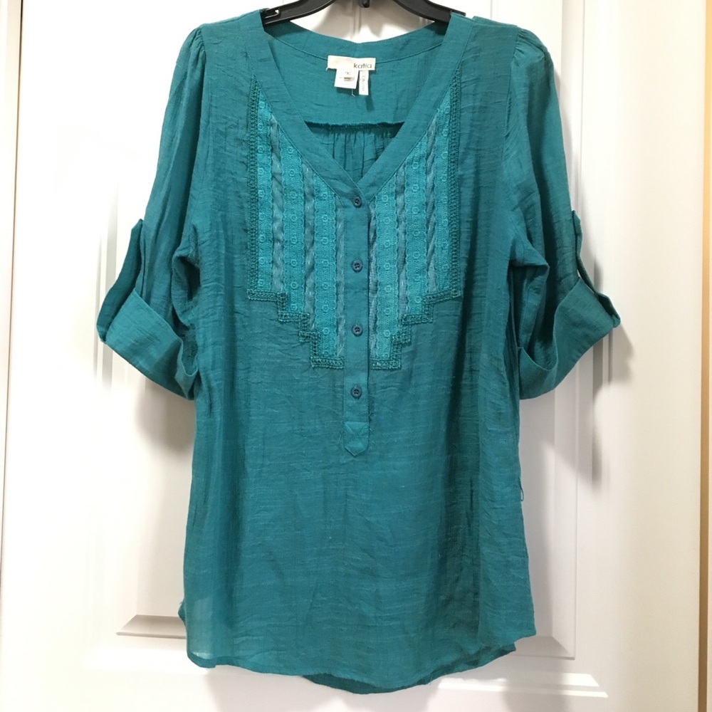 Katia Lace Panel Textured Blouse