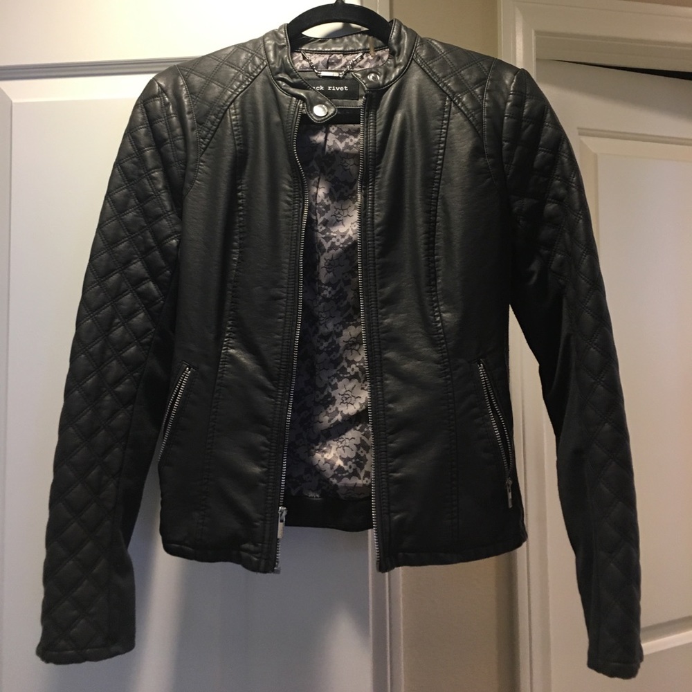 Dark grey leather pleated jacket