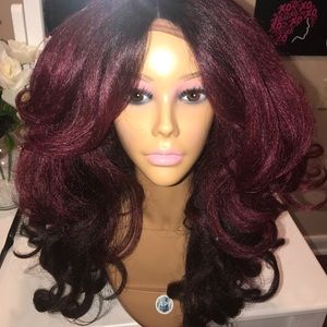 Lacefront full jumbo curls burgundy and black wig