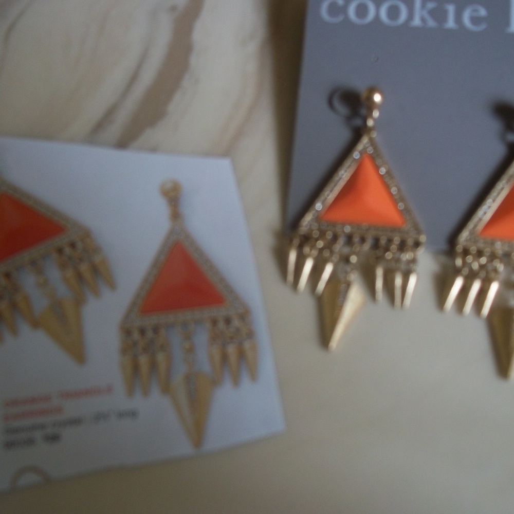 Geometric Orange Triangle Earrings 2 1/4"  long