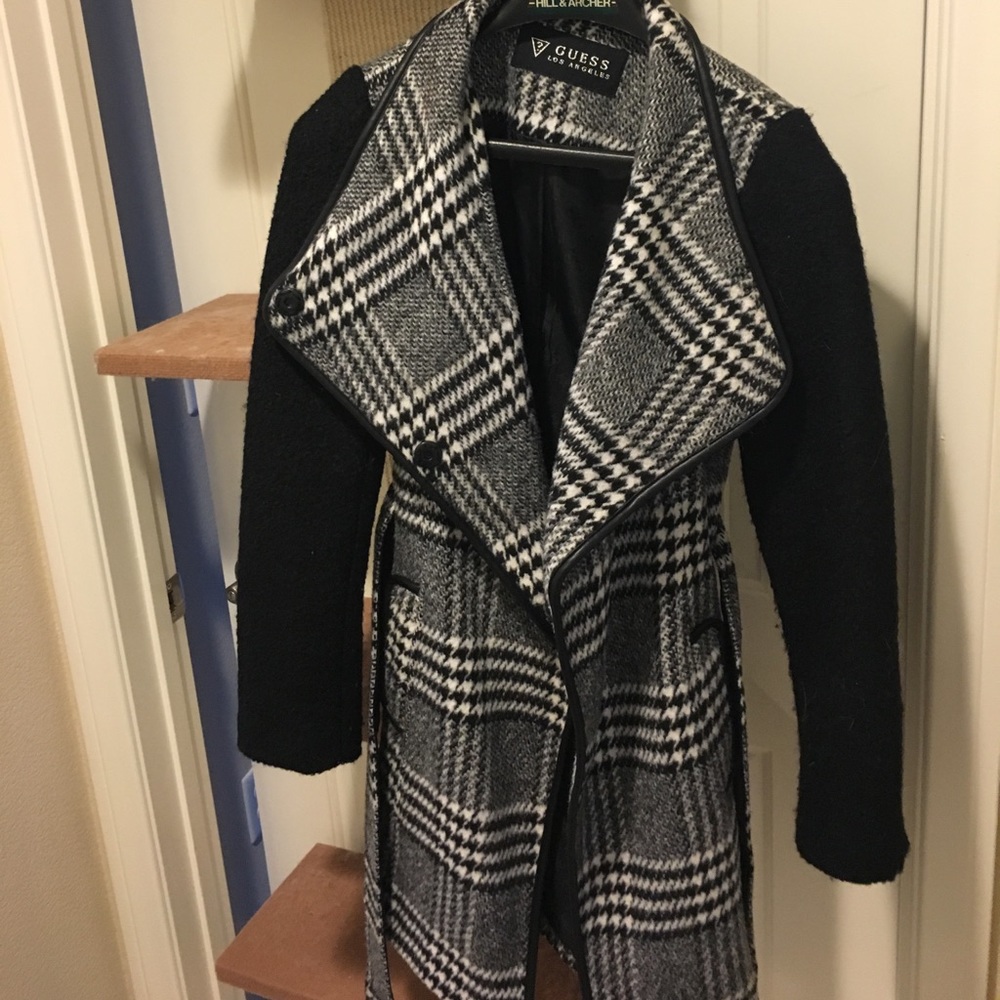 Guess wool plaid pea coat