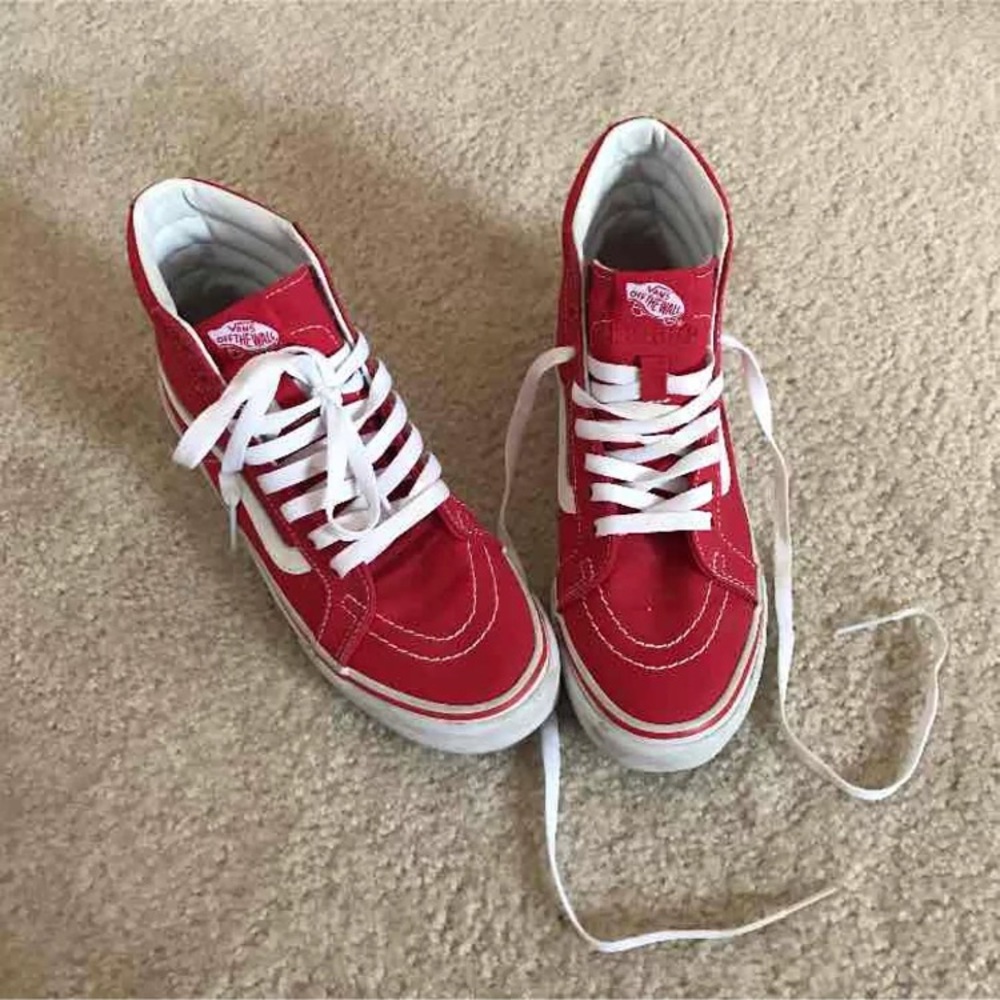 Red and white Sk8 high Vans