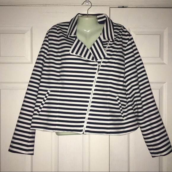 Lane Bryant Jackets & Blazers - Navy Stripped Moto Jacket with Zipper