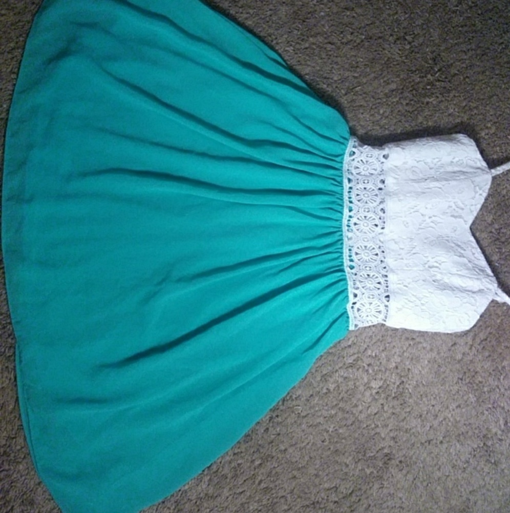 White and teal Dress (worn once)