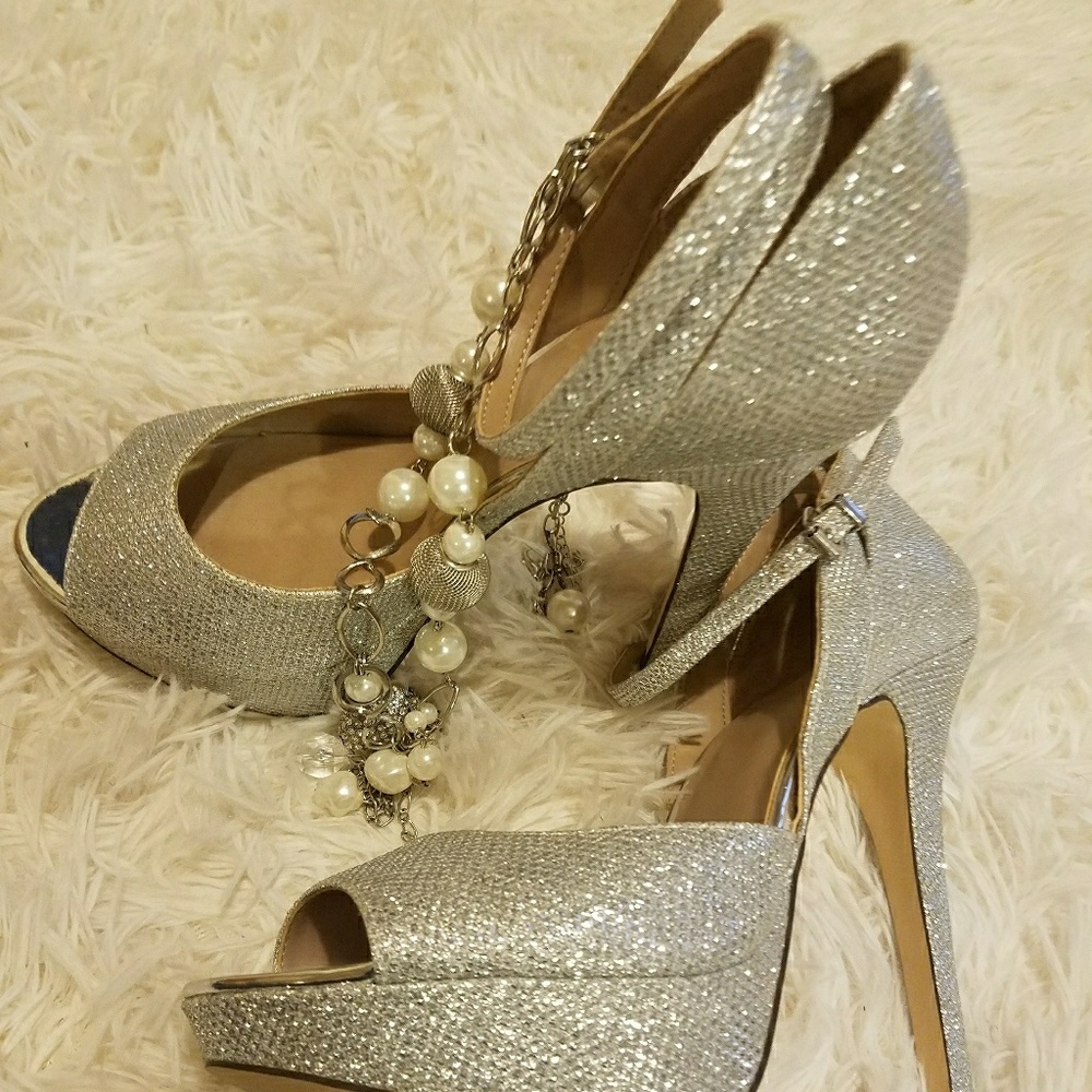 Silver Ankle Strap Heels