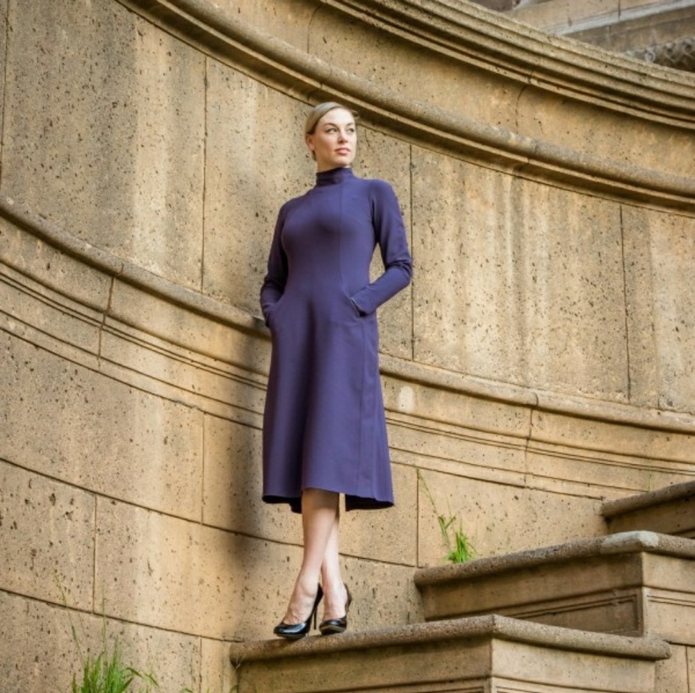 Long Sleeved Mock Turtleneck Midi Dress
