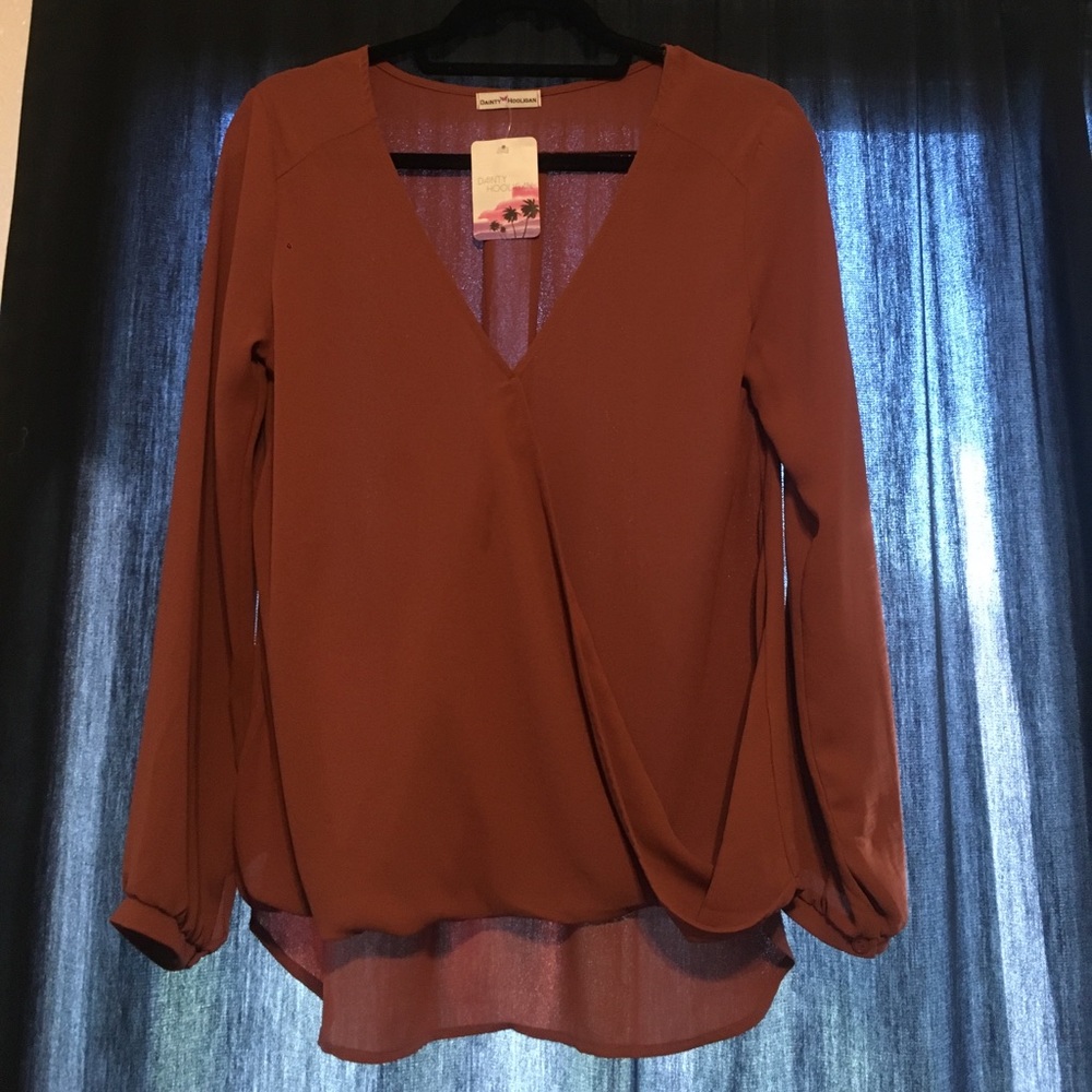 Surplice Long Sleeve Silk Blouse