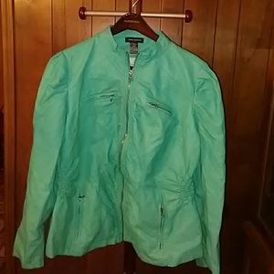 Turquoise Faux Leather Jacket