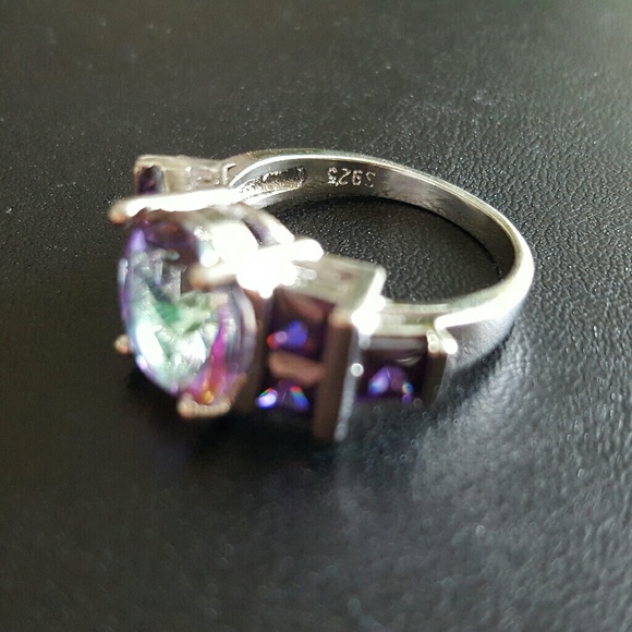 Mystic Topaz and Amethyst Ring 925 Sterling Silver - Picture 3 of 8