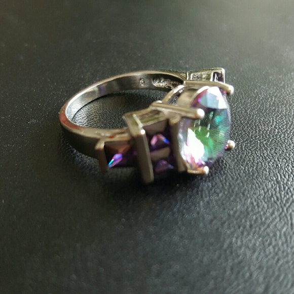 Mystic Topaz and Amethyst Ring 925 Sterling Silver - Picture 4 of 8