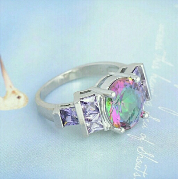 Mystic Topaz and Amethyst Ring 925 Sterling Silver - Picture 5 of 8