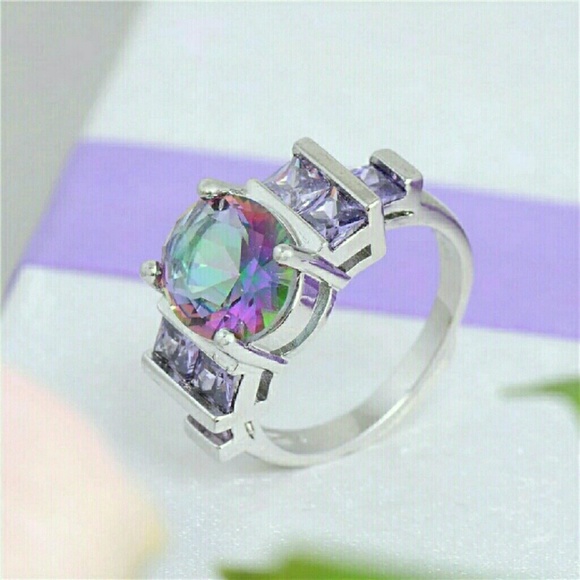 Mystic Topaz and Amethyst Ring 925 Sterling Silver - Picture 6 of 8