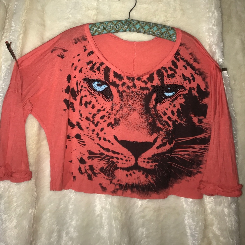 Beautiful Leopard face long sleeve crop top shirt