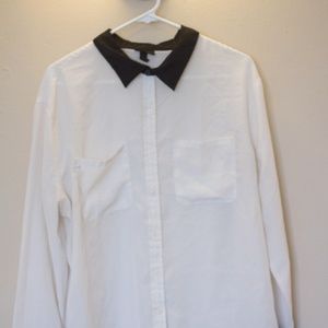 White Button-Up with Black collar and sleeve cuffs