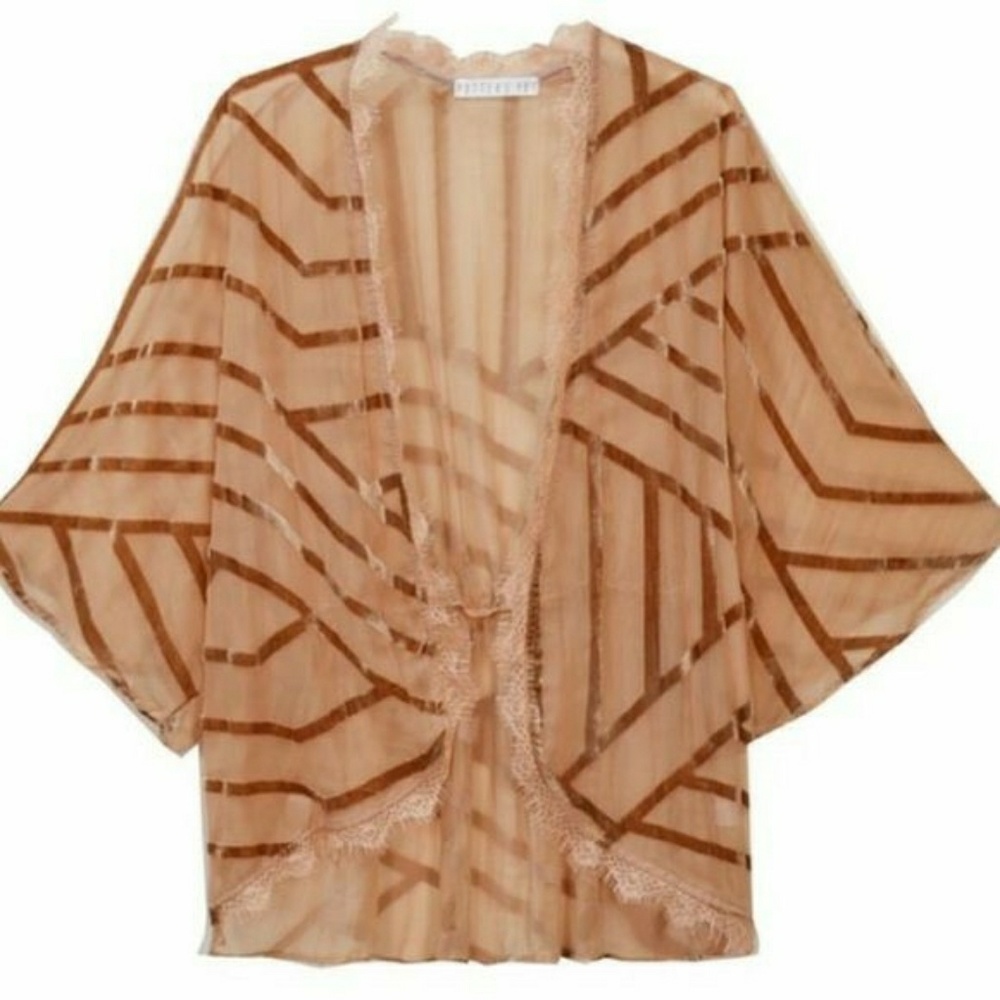 Velvet Trimmed Blush Kimono