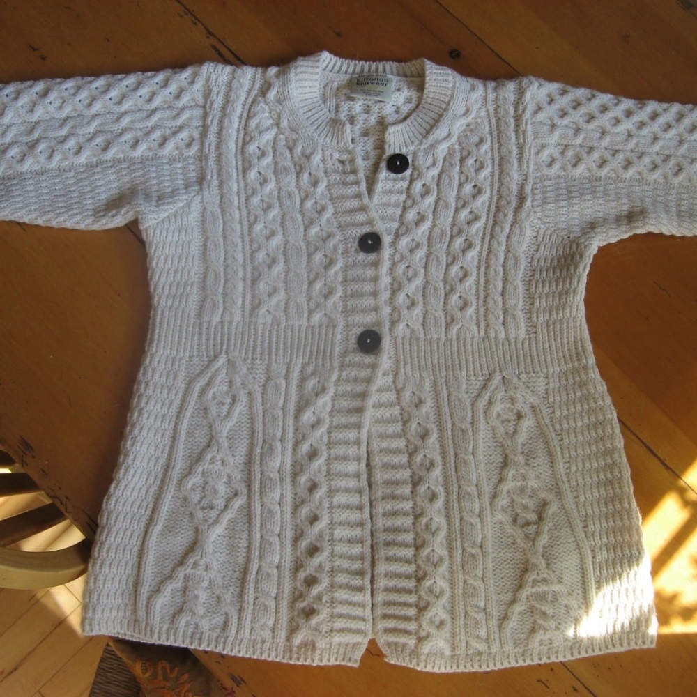 Kilronan 100% Irish wool knit 3/4 sleeve cardigan