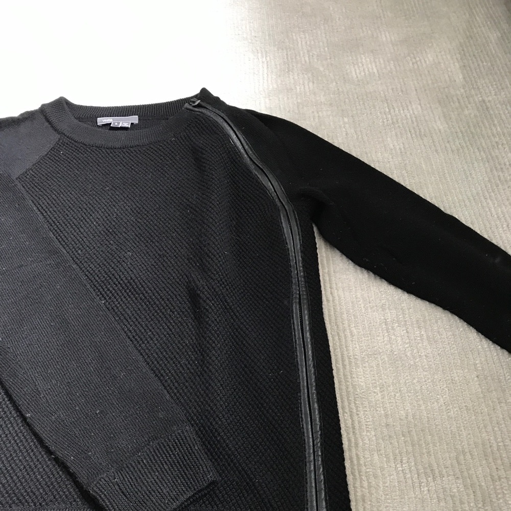 Leather side zip sweater