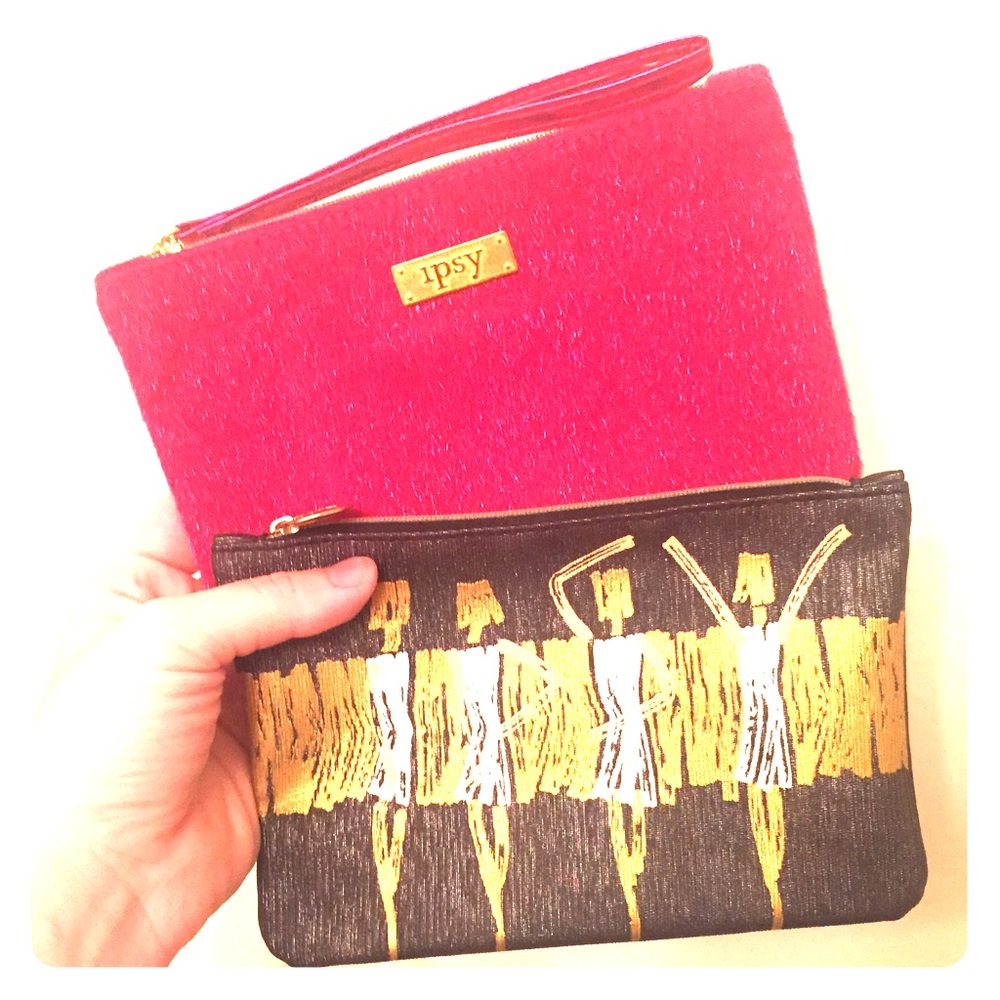 Lot of 2 Ipsy Makeup Bags! Red Velvet + Gold Lady