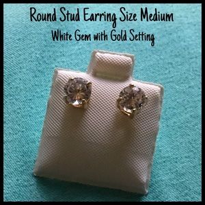Round Stud Earrings set in Gold tone metal