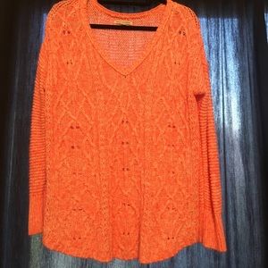 American Eagle Orange Cable Knit V Neck Sweater
