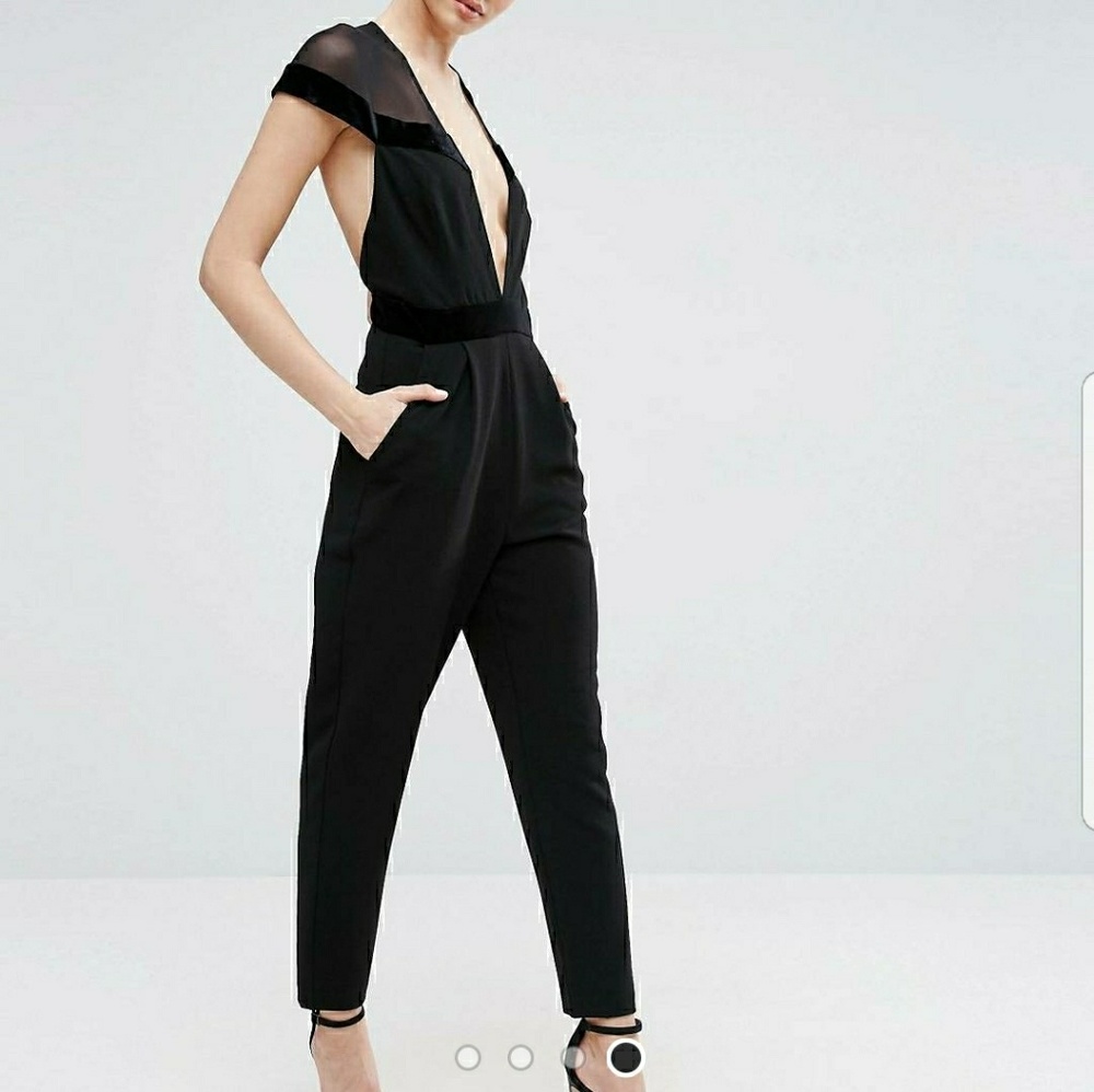 Black jumpsuit with velvet detail