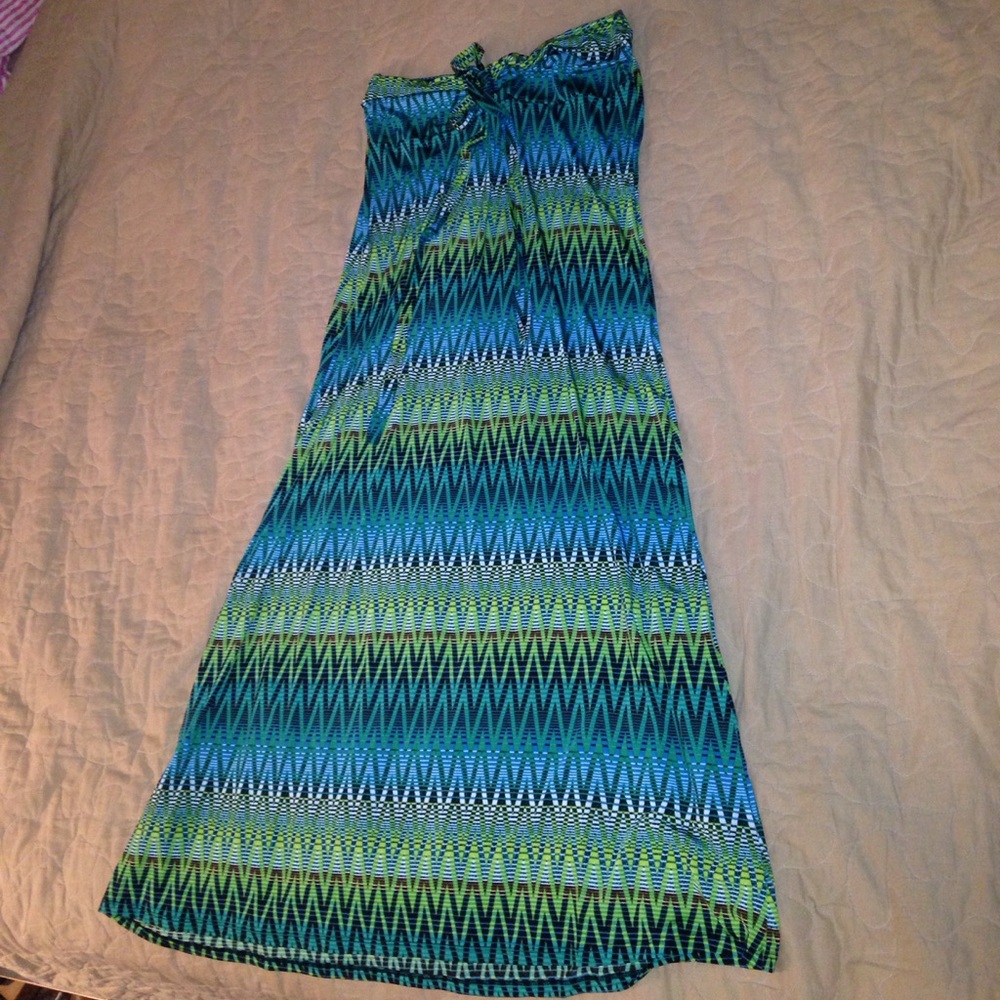A beautiful strapless dress.