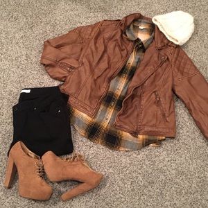 Cognac Faux Leather Moto Jacket