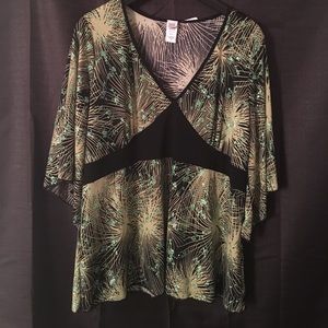 Ladies 3X black/green sparkly blouse