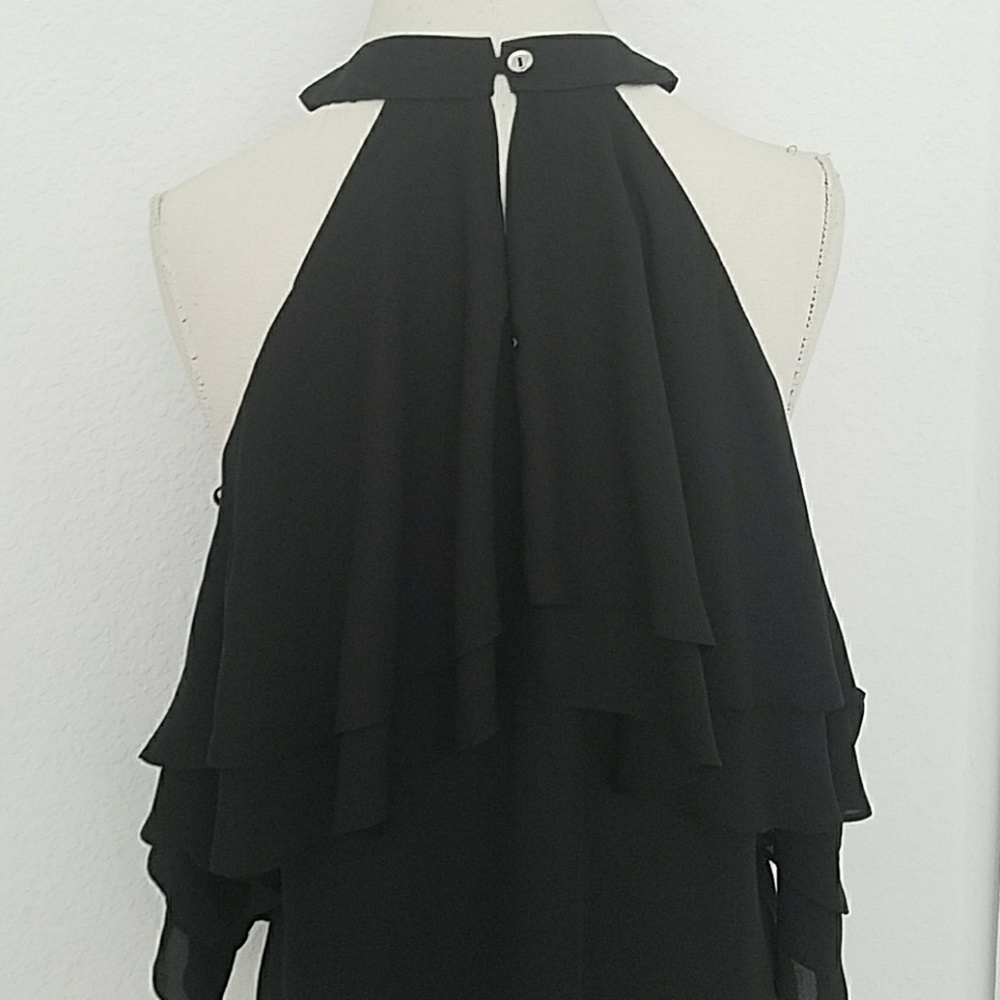 1 LEFT-Black Ruffled Cold Shoulder Top - Picture 5 of 5