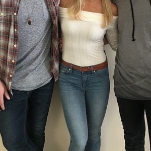 Cream color off the shoulder body suit