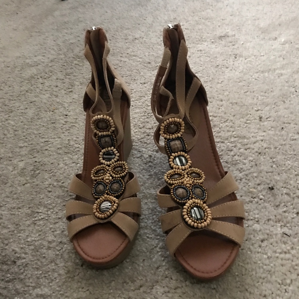 faux jewelry embroidered heels/sandals