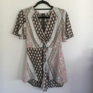 Olivaceous boho print romper