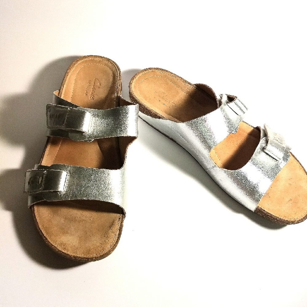 Silver Clarks sandals size 8