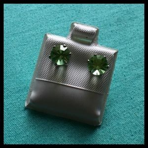 Green Round Stud Earrings set in Silver tone