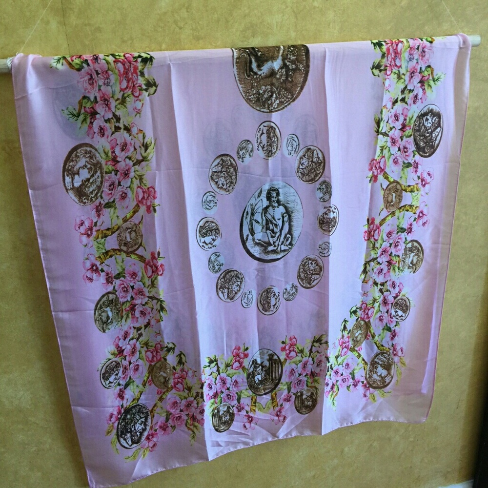 New Pink Floral Silk Blend Long Scarf