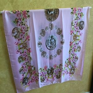 New Pink Floral Silk Blend Long Scarf
