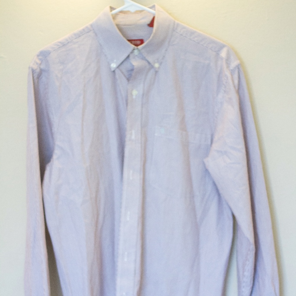 Izod Red & White Pinstripe Mens Button Down