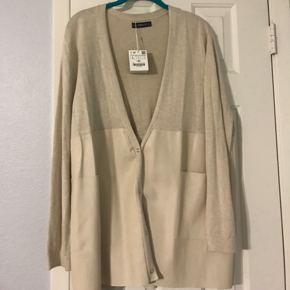NWT Zara cream cardigan with snap closure size L.
