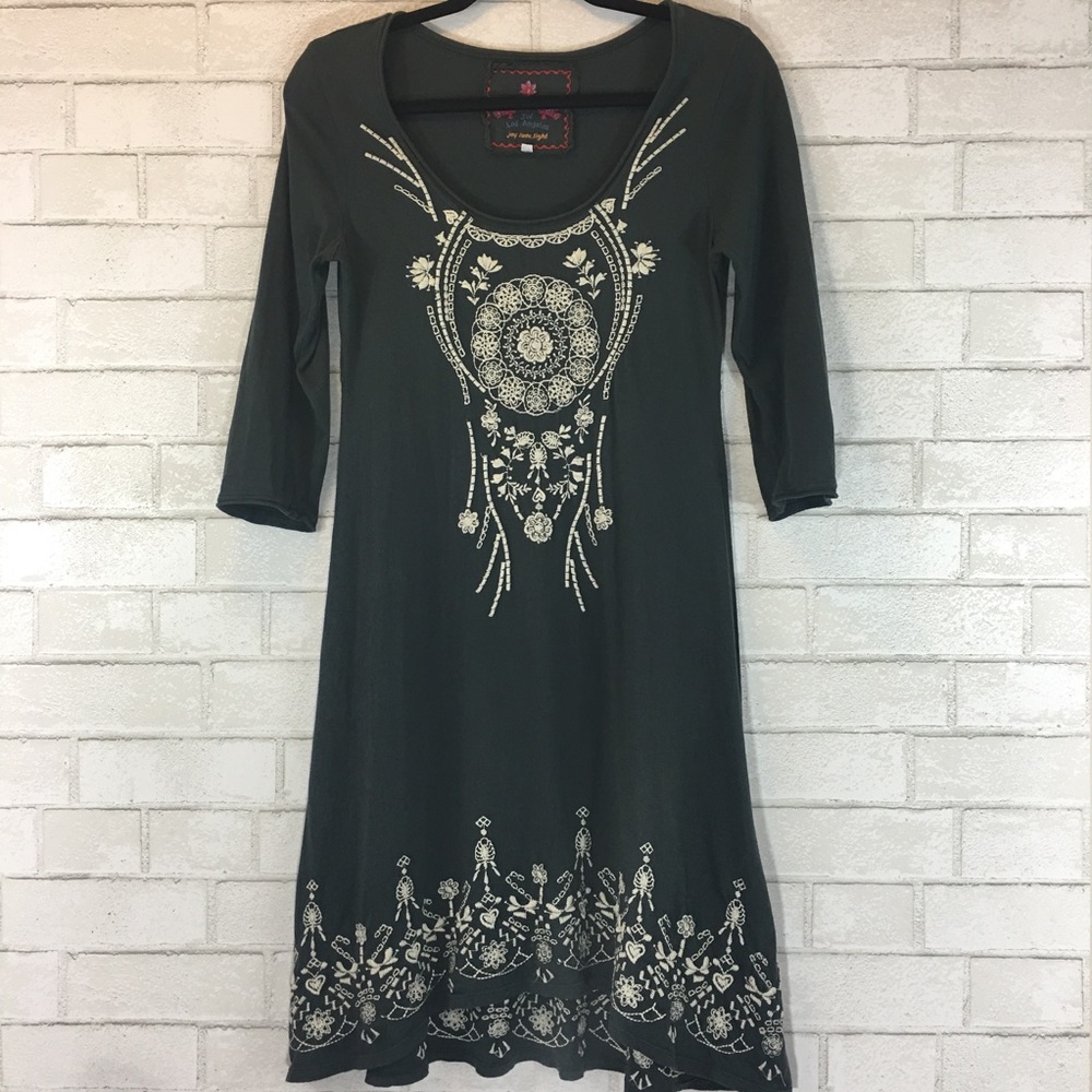 JOHNNY WAS LA Embroidered Floral Grey Dress
