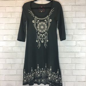JOHNNY WAS LA Embroidered Floral Grey Dress